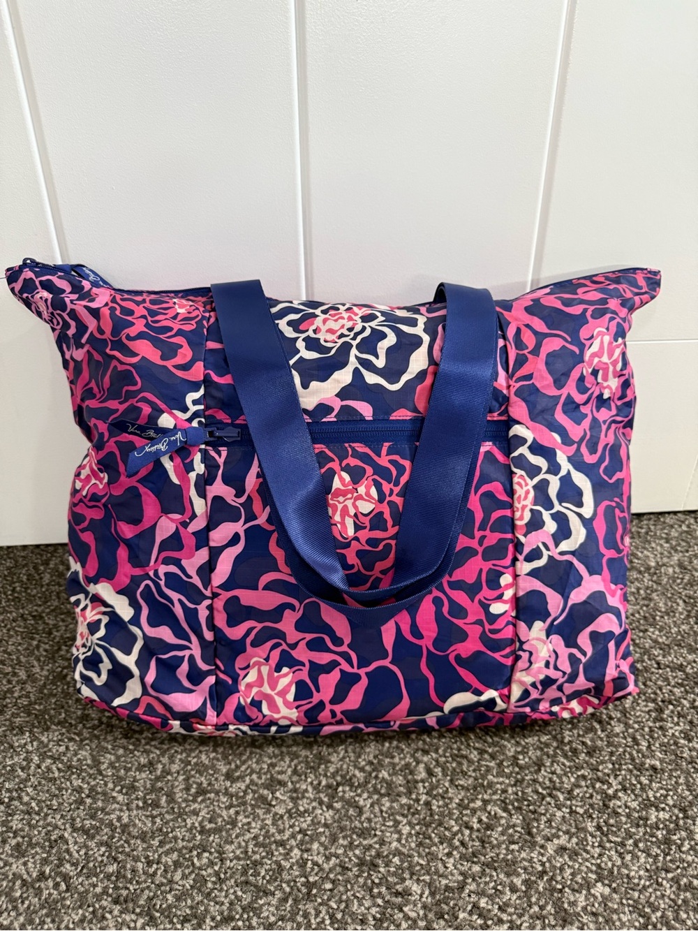 Vera Bradley Navy, Pink & White Floral expandable travel tote bag